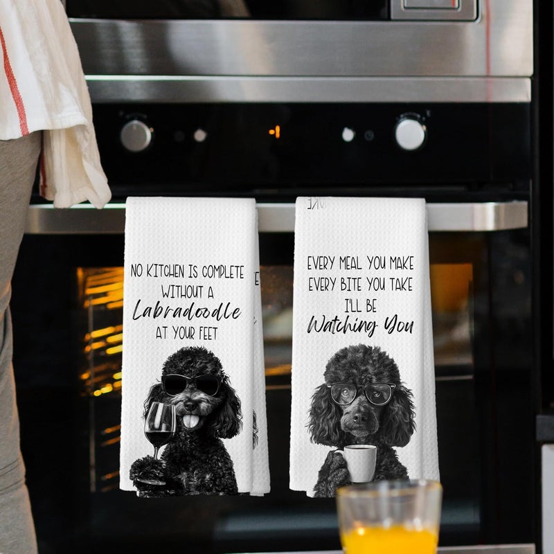 Mcehtle Funny Black Labradoodle Kitchen Towels Set of 2, Dog Kitchen Accessories, Coffee Station Decor, Dog Chef Gift Hand Towel, Dining Room Decorative Tea Towel Dish Towels 16x24 Inch - Image 2